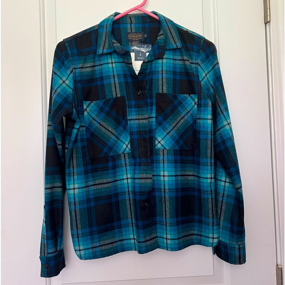 Pendleton Navy/teal/grey plaid blouse NWT